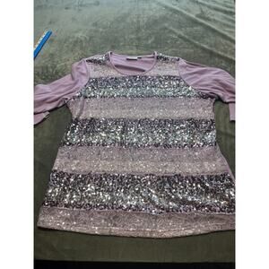Quaker Factory Purple Stripe Sequin 3/4 sleeve Shirt Size 2X